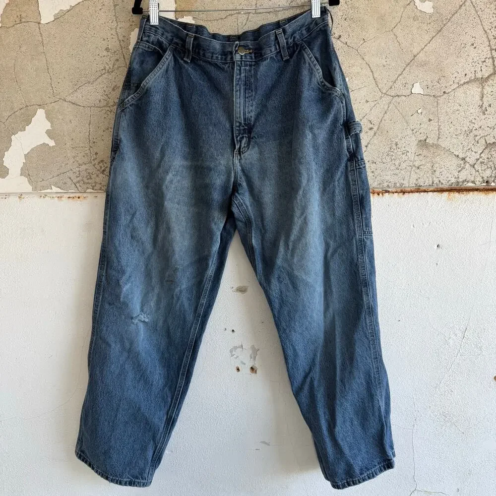 Y2K Carhartt Carpenter Jeans 36x30 Baggy Dunagree Fit Med‎ Wash Distressed Denim